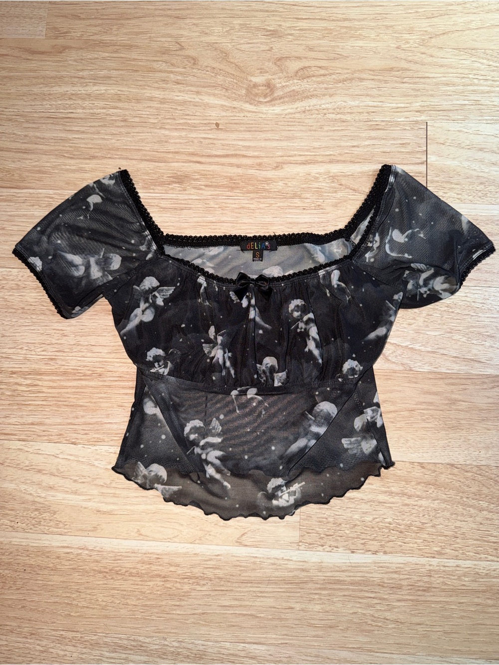 dELiA*s Black Cherub Mesh Scoop-Neck Crop Top